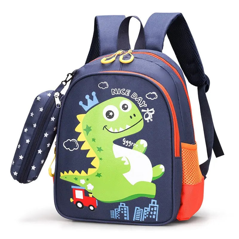 12-Inch Lightweight Kids Backpack Set with Pencil Pouch - Adjustable, Playful Look Study-Ready Bags (Pink Unicorn, Purple Dinosaur) for Back to School Haul, First Day of School