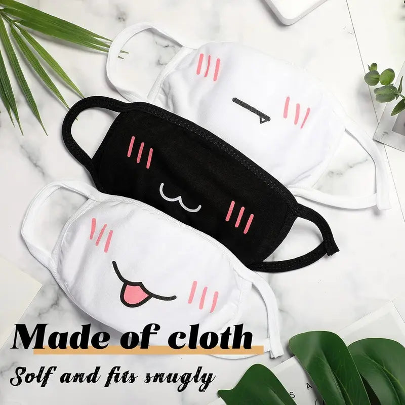 10 pieces of cute anime masks, reusable and washable masks, black and white